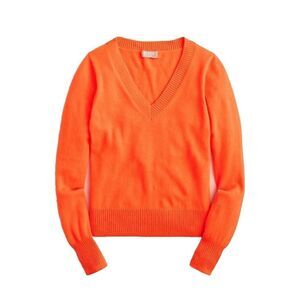 J.Crew 100% Cashmere Shrunken Crewneck Sweater Papaya Orange Pullover Size Small